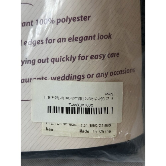 E-TEX132" Round Table Cover Polyester Fabric Tablecloth Black Circular Linen NIP - Picture 2 of 2